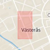 Karta som med röd fyrkant ramar in Rocklundamotet, Vasagatan, Västerås, Västmanlands län
