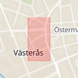 Karta som med röd fyrkant ramar in Filmstaden, Smedjegatan, Västerås, Västmanlands län