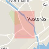 Karta som med röd fyrkant ramar in Västra Ringvägen, Resecentrum, Västerås, Västmanlands län