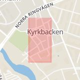 Karta som med röd fyrkant ramar in Kyrkbacken, Västerås, Västmanlands län