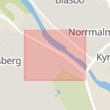 Karta som med röd fyrkant ramar in Lustigkulla, Kvarnbrogatan, Västerås, Västmanlands län