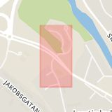 Karta som med röd fyrkant ramar in Vallbyleden, Drottninggatan, Västerås, Västmanlands län