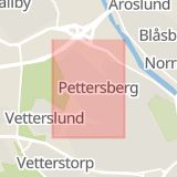 Karta som med röd fyrkant ramar in Jakobsgatan, Västerås, Västmanlands län