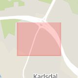 Karta som med röd fyrkant ramar in Bomansgatan, Skallbergsmotet, Västerås, Västmanlands län