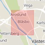Karta som med röd fyrkant ramar in Blåsbo, Västerås, Västmanlands län
