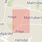 Karta som med röd fyrkant ramar in Haga, Malmabergsgatan, Västerås, Västmanlands län