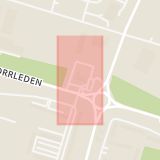 Karta som med röd fyrkant ramar in Vänortsgatan, Österleden, Västerås, Västmanlands län