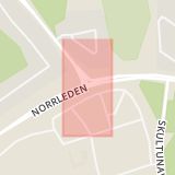 Karta som med röd fyrkant ramar in Norrleden, Skultunavägen, Västerås, Västmanlands län