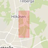 Karta som med röd fyrkant ramar in Tillbergaleden, Hökåsen, Västerås, Västmanlands län