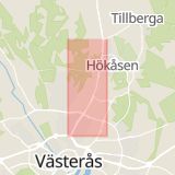 Karta som med röd fyrkant ramar in Bergslagsvägen, Skallbergsmotet, Västerås, Västmanlands län