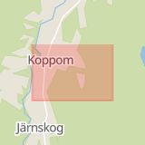 Karta som med röd fyrkant ramar in Marker, Koppom, Smedjebacken, Arvika, Degerfors, Karlstad, Värmlands län