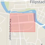 Karta som med röd fyrkant ramar in Allégatan, Filipstad, Värmlands län
