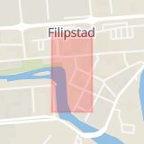 Karta som med röd fyrkant ramar in Karlstad, Haga, Stora Torget, Filipstad, Värmlands län