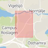Karta som med röd fyrkant ramar in Stockholmsvägen, Norrtälje, Stockholms län