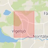 Karta som med röd fyrkant ramar in Estunavägen, Norrtälje, Stockholms län