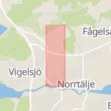 Karta som med röd fyrkant ramar in Baldersgatan, Norrtälje, Stockholms län