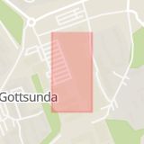 Karta som med röd fyrkant ramar in Gottsunda, Gottsunda Centrum, Uppsala, Uppsala län