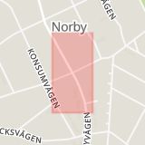 Karta som med röd fyrkant ramar in Malma Bergsväg, Norbyvägen, Uppsala, Uppsala län