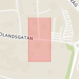 Karta som med röd fyrkant ramar in Bolandsgatan, Nymansgatan, Uppsala, Uppsala län