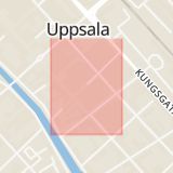 Karta som med röd fyrkant ramar in Bredgränd, Uppsala, Uppsala län