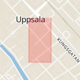 Karta som med röd fyrkant ramar in Bredgränd, Dragarbrunnsgatan, Uppsala, Uppsala län