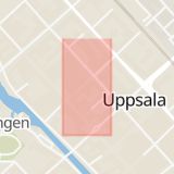 Karta som med röd fyrkant ramar in Pingstkyrkan, Uppsala, Uppsala län