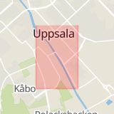 Karta som med röd fyrkant ramar in Östra Ågatan, Uppsala, Uppsala län