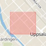 Karta som med röd fyrkant ramar in Klostergatan, Uppsala, Uppsala län