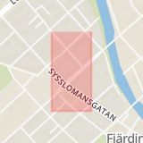Karta som med röd fyrkant ramar in Skolgatan, Bangårdsgatan, Uppsala, Uppsala län