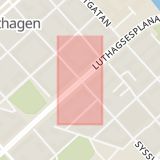 Karta som med röd fyrkant ramar in Luthagsesplanaden, Sysslomansgatan, Uppsala, Uppsala län