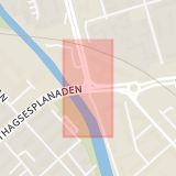 Karta som med röd fyrkant ramar in Råbyvägen, Svartbäcksgatan, Uppsala, Uppsala län