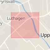 Karta som med röd fyrkant ramar in Sysslomansgatan, Uppsala, Uppsala län