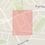 Karta som med röd fyrkant ramar in Gimogatan, Uppsala, Uppsala län