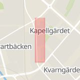 Karta som med röd fyrkant ramar in Djäknegatan, Uppsala, Uppsala län