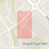 Karta som med röd fyrkant ramar in Djäknegatan, Kantorsgatan, Uppsala, Uppsala län