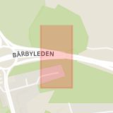 Karta som med röd fyrkant ramar in Bärbyleden, Svartbäcken, Uppsala, Uppsala län