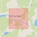 Karta som med röd fyrkant ramar in Almunge, Uppsala, Uppsala län