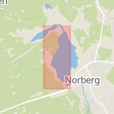 Karta som med röd fyrkant ramar in Klackbergsvägen, Norberg, Västmanlands län