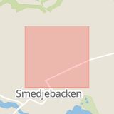 Karta som med röd fyrkant ramar in Malmgatan, Skidspår, Smedjebacken, Dalarnas län