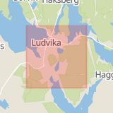 Karta som med röd fyrkant ramar in Ludvika, Smedjebacken, Dalarnas län
