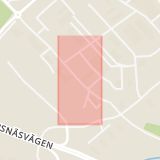 Karta som med röd fyrkant ramar in Kaserngården, Regementsvägen, Falun, Dalarnas län