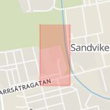 Karta som med röd fyrkant ramar in Parkbadet, Sandviken, Gävleborgs län
