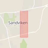 Karta som med röd fyrkant ramar in Hyttgatan, Sandviken, Gävleborgs län