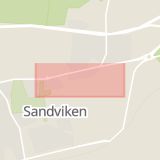 Karta som med röd fyrkant ramar in Odengatan, Sandviken, Gävleborgs län