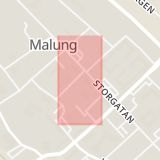 Karta som med röd fyrkant ramar in Malung, Tandläkarklinik, Malung-sälen, Dalarnas län