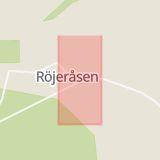 Karta som med röd fyrkant ramar in Röjeråsen, Tidan, Rättvik, Dalarnas län