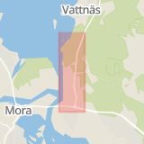 Karta som med röd fyrkant ramar in Lasarettsvägen, Mora, Dalarnas län