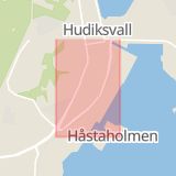 Karta som med röd fyrkant ramar in Stationsgatan, Hudiksvall, Gävleborgs län