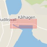 Karta som med röd fyrkant ramar in Hamngatan, Hudiksvall, Gävleborgs län