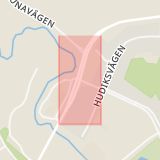 Karta som med röd fyrkant ramar in Humlegatan, Kungsgatan, Hudiksvall, Gävleborgs län